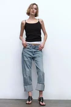 Хлопковый топ с брязками ZARA, черный