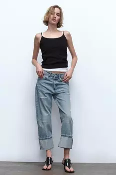 Хлопковый топ с брязками ZARA, черный