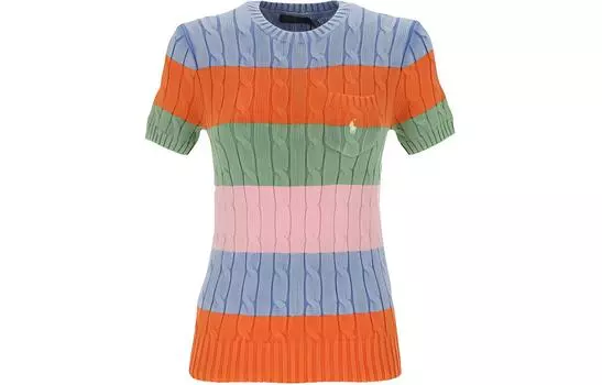 Хлопковый топ с цветными блоками Polo Ralph Lauren, мультиколор