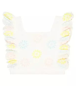 Хлопковый топ с цветочной вышивкой Stella McCartney Kids, белый