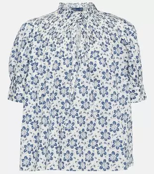 Хлопковый топ с цветочным принтом POLO RALPH LAUREN, синий