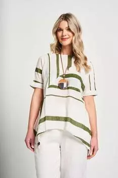 Хлопковый топ с диагональным швом и колье Saloos, хаки