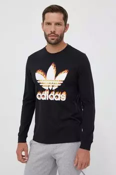 Хлопковый топ с длинными рукавами adidas Originals, черный