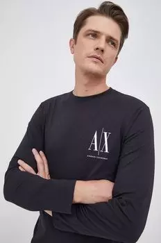 Хлопковый топ с длинными рукавами Armani Exchange, темно-синий