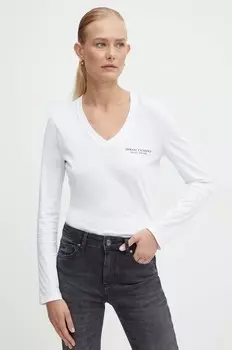 Хлопковый топ с длинными рукавами Armani Exchange, белый