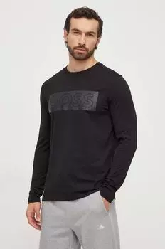 Хлопковый топ с длинными рукавами Boss Green, черный