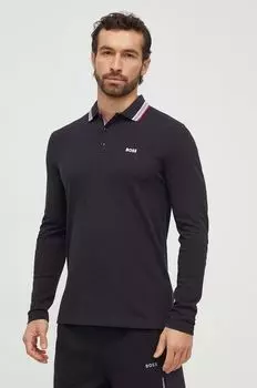 Хлопковый топ с длинными рукавами Boss Green, черный