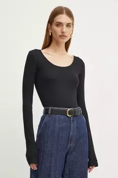 Хлопковый топ с длинными рукавами Boss Orange, черный