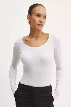 Хлопковый топ с длинными рукавами Boss Orange, серый