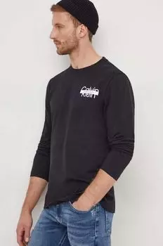 Хлопковый топ с длинными рукавами Calvin Klein, черный