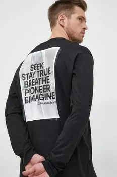 Хлопковый топ с длинными рукавами Calvin Klein Jeans, черный