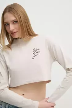 Хлопковый топ с длинными рукавами Calvin Klein Jeans, бежевый
