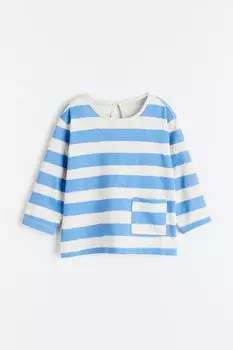 Хлопковый топ с длинными рукавами H&amp;M, голубой/белые полосы