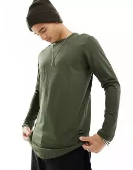 Хлопковый топ с длинными рукавами и закругленным краем Jack & Jones Essentials цвета хаки - KHAKI