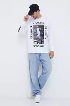 Хлопковый топ с длинными рукавами Lacoste, белый