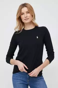 Хлопковый топ с длинными рукавами Polo Ralph Lauren, черный