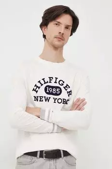 Хлопковый топ с длинными рукавами Tommy Hilfiger, бежевый