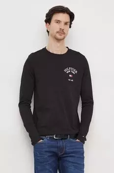 Хлопковый топ с длинными рукавами Tommy Hilfiger, черный