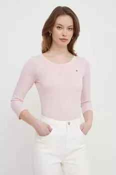 Хлопковый топ с длинными рукавами Tommy Hilfiger, розовый
