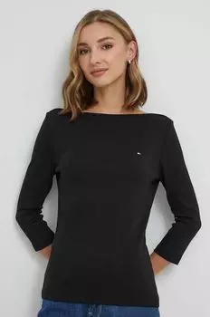 Хлопковый топ с длинными рукавами Tommy Hilfiger, черный