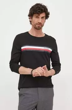 Хлопковый топ с длинными рукавами Tommy Hilfiger, черный