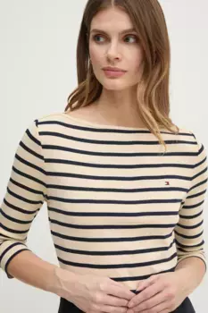 Хлопковый топ с длинными рукавами Tommy Hilfiger, бежевый