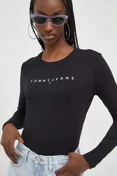 Хлопковый топ с длинными рукавами Tommy Jeans, черный