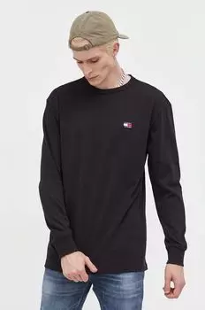 Хлопковый топ с длинными рукавами Tommy Jeans, черный