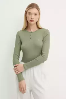 Хлопковый топ с длинными рукавами Tommy Jeans, зеленый