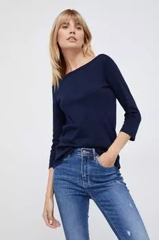 Хлопковый топ с длинными рукавами United Colors of Benetton, темно-синий
