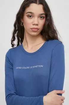 Хлопковый топ с длинными рукавами United Colors of Benetton, синий