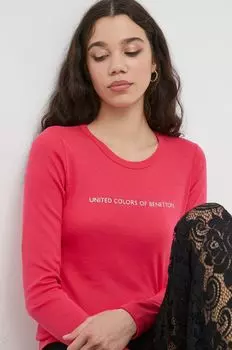 Хлопковый топ с длинными рукавами United Colors of Benetton, розовый