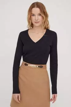 Хлопковый топ с длинными рукавами United Colors of Benetton, черный