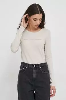 Хлопковый топ с длинными рукавами United Colors of Benetton, бежевый