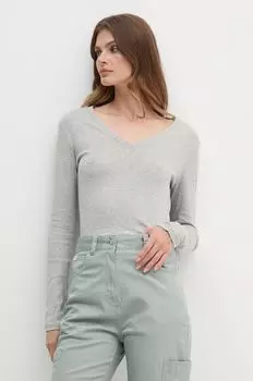 Хлопковый топ с длинными рукавами United Colors of Benetton, серый