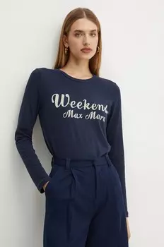 Хлопковый топ с длинными рукавами Weekend Max Mara, темно-синий