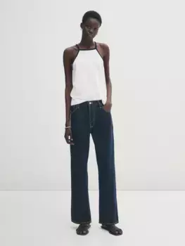 Хлопковый топ с контрастными лемками Massimo Dutti, кремовый