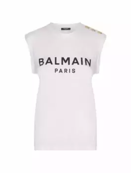 Хлопковый топ с логотипом Balmain, белый