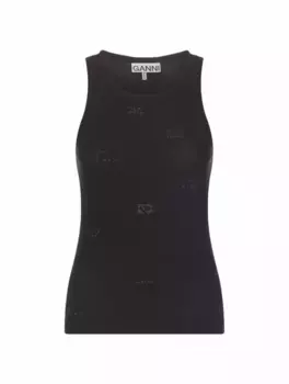 Хлопковый топ с монограммой Ganni, черный