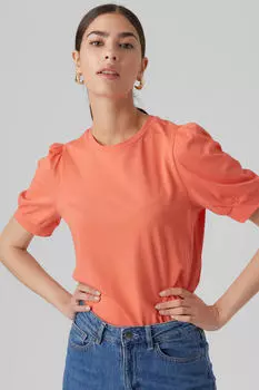 Хлопковый топ с объемными рукавами Vero Moda, красный