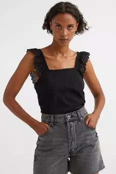Хлопковый топ с оборками H&amp;M, черный