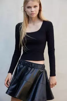 Хлопковый топ с отделкой пико H&M, черный