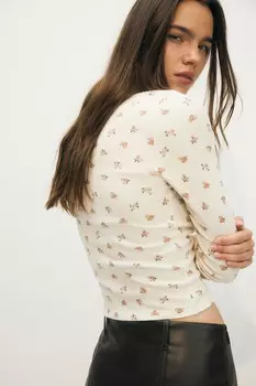Хлопковый топ с отделкой пико H&M, бежевый