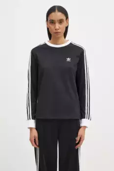 Хлопковый топ с тремя полосками и длинными рукавами adidas Originals, черный