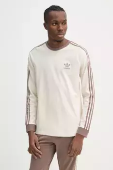 Хлопковый топ с тремя полосками и длинными рукавами adidas Originals, бежевый