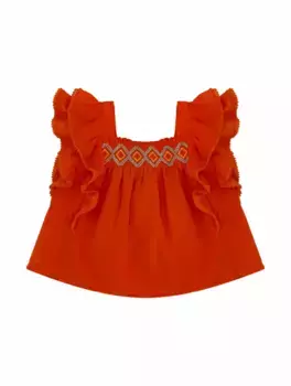 Хлопковый топ с воланами Ralph Lauren, оранжевый