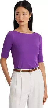 Хлопковый топ с вырезом «лодочкой» LAUREN Ralph Lauren, цвет Purple Jasper