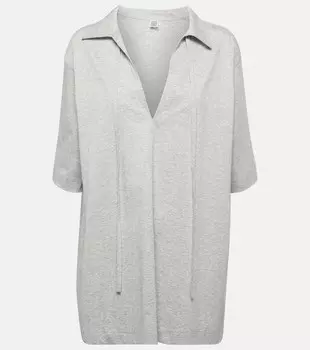 Хлопковый топ с завязками на воротнике TOTEME, серый