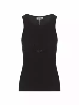 Хлопковый топ со стразами Ganni, черный