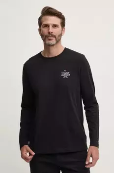 Хлопковый топ Tommy Hilfiger с длинными рукавами, черный